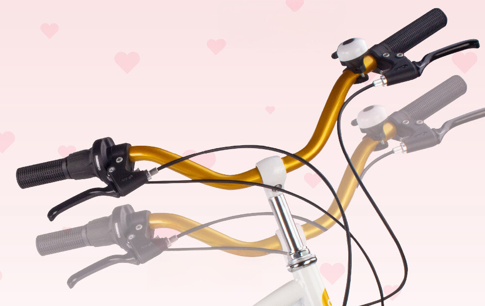 Rower młodzieżowy SUN BABY Heart Bike 24 cale dla dziewczynki Biało-złoty zbliżenie na kierownicę zdjęcie na białym tle wysoki komfort jazdy brak uczucia dyskomfortu odpowiednia pozycja ciała uchwyty z antypoślizgowego materiału regulacja w zakresie od 100 do 102 cm