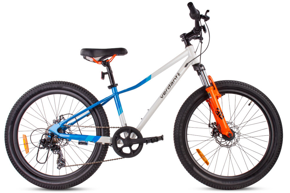 Rower młodzieżowy SUN BABY Verdant 24 cale dla chłopca Biało-niebiesko-pomarańczowy rower widoczny z boku zdjęcie na białym tle odpowiednio wyselekcjonowane materiały stalowa 13,5-calowa rama dostosowana do najmłodszych geometria ponadprzeciętna odporność na uszkodzenia mechaniczne i działanie czynników zewnętrznych wybór rozmiaru ramy Twój wzrost mierzony w zrelaksowanej pozycji typ roweru dla dzieci o wzroście od 125 do 150 cm