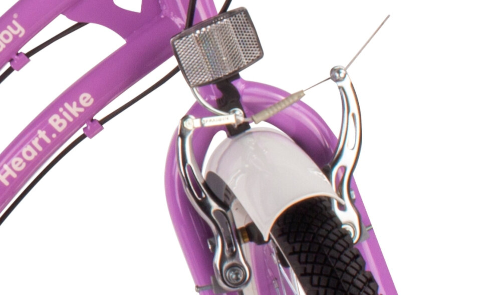 Rower młodzieżowy SUN BABY Heart Bike 24 cale dla dziewczynki Fioletowy zbliżenie na przedni hamulec zdjęcie na białym tle podstawa bezpieczeństwa hamulce V-Brake lekkie duża siła hamowania hamulce z przodu i z tyłu podwójny pakiet bezpieczeństwa dźwignie umieszczone na manetkach