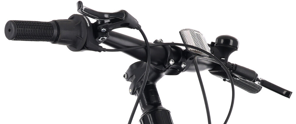 Rower dziecięcy TATRA Mountain 20 cali Czarno-fioletowy kierownica na białym tle widoczna pod skosem brak uczucia dyskomfortu jazda w odpowiedniej pozycji ciała uchwyty z antypoślizgowego materiału możliwość regulacji wysokości w zakresie od 73 do 75 cm