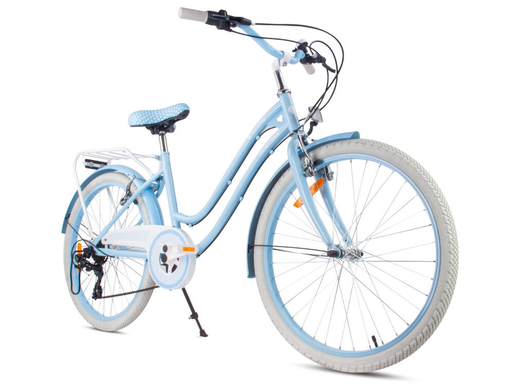 Rower młodzieżowy SUN BABY Heart Bike 24 cale dla dziewczynki Błękitny rower na białym tle widoczny od przodu pod skosem dla dzieci w wieku od 4 do 6 lat trwałość wytrzymałość mocna konstrukcja