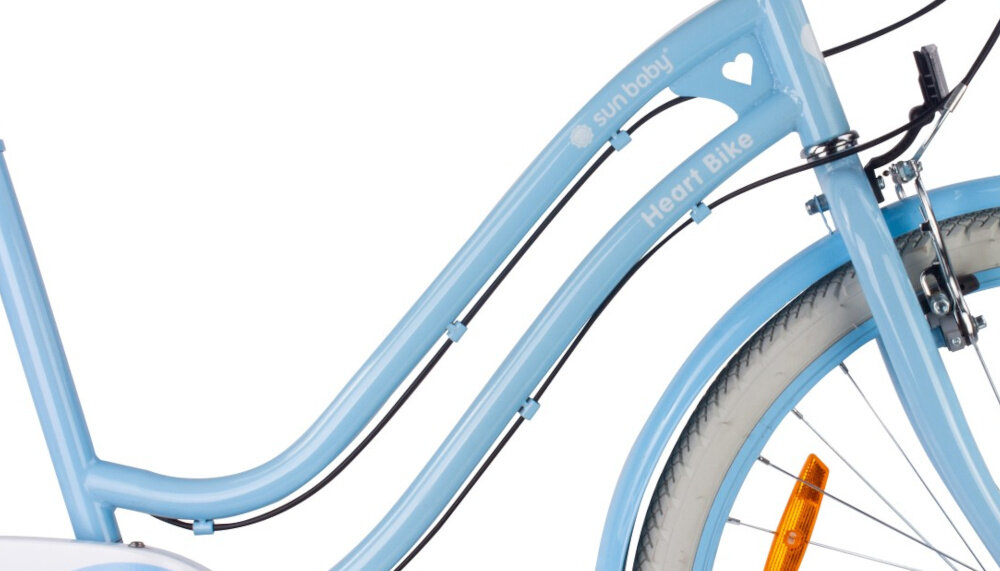 Rower młodzieżowy SUN BABY Heart Bike 24 cale dla dziewczynki Błękitny zbliżenie na stopkę zdjęcie na białym tle odpowiednio wyselekcjonowane materiały stalowa 14,8-calowa rama dostosowana do najmłodszych geometria ponadprzeciętna odporność na uszkodzenia mechaniczne i działanie czynników zewnętrznych  wybór rozmiaru ramy Twój wzrost mierzony w zrelaksowanej pozycji typ roweru