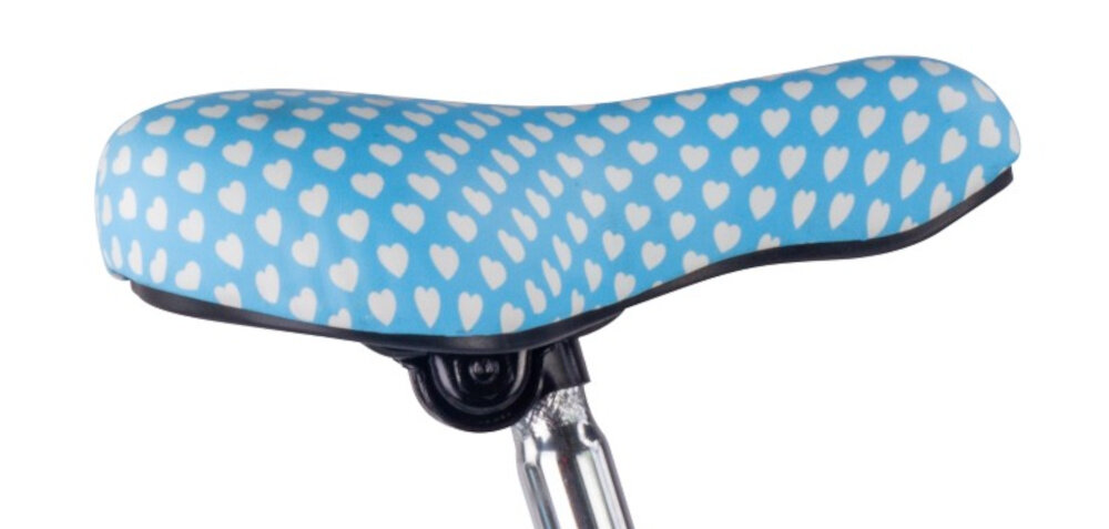 Rower młodzieżowy SUN BABY Heart Bike 24 cale dla dziewczynki Błękitny zbliżenie na siodełko zdjęcie na białym tle bezpieczna satysfakcjonująca aktywność wygodne siodełko możliwość regulacji