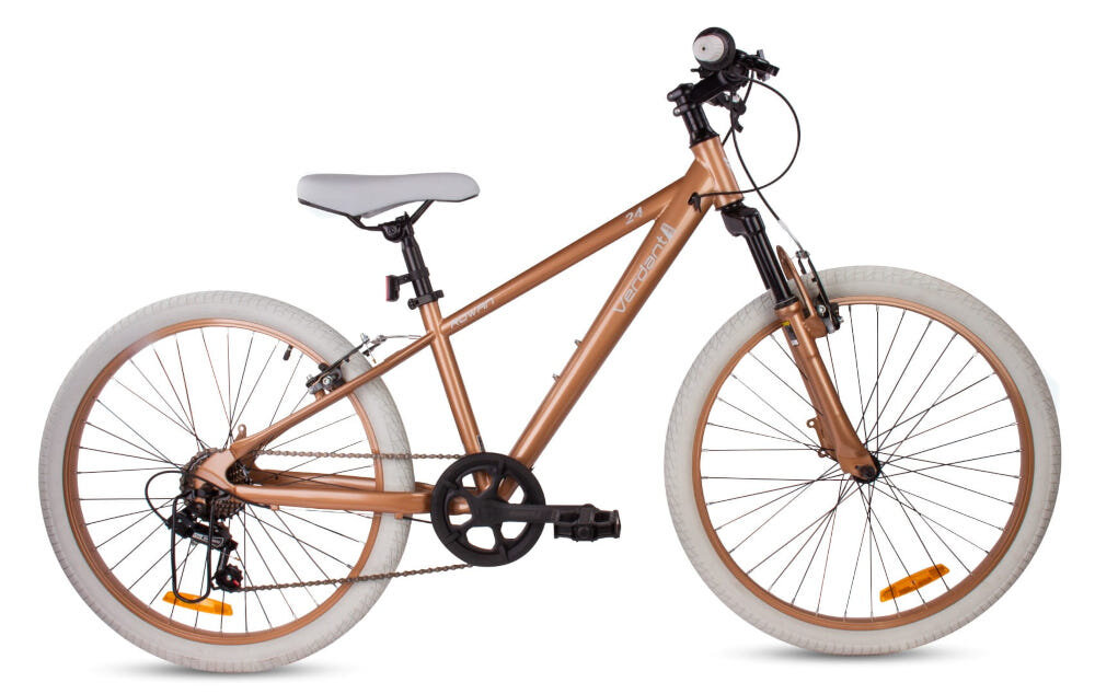 Rower młodzieżowy SUN BABY Verdant 24 cale dla chłopca Cappuccino rower na białym tle widoczny z boku szereg udogodnień mocowanie na uchwyt do bidonu dzwonek bezpieczna jazda
