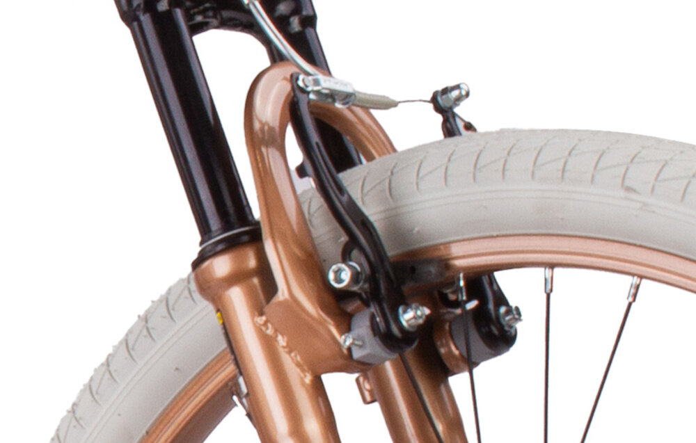 Rower młodzieżowy SUN BABY Verdant 24 cale dla chłopca Cappuccino zbliżenie na przedni hamulec podstawa bezpieczeństwa hamulce V-Brake lekkie duża siła hamowania hamulce z przodu i z tyłu podwójny pakiet bezpieczeństwa