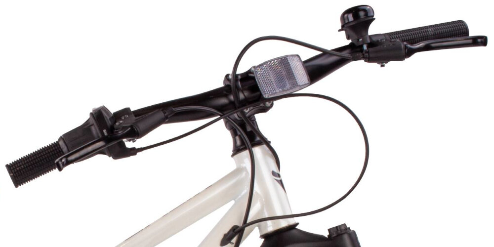 Rower dziecięcy SUN BABY Verdant Calix 20 dla chłopca Biało-zielono-żółty kierownica na białym tle widoczna pod skosem brak uczucia dyskomfortu jazda w odpowiedniej pozycji ciała uchwyty z antypoślizgowego materiału możliwość regulacji wysokości za pomocą pierścieni dystansowych