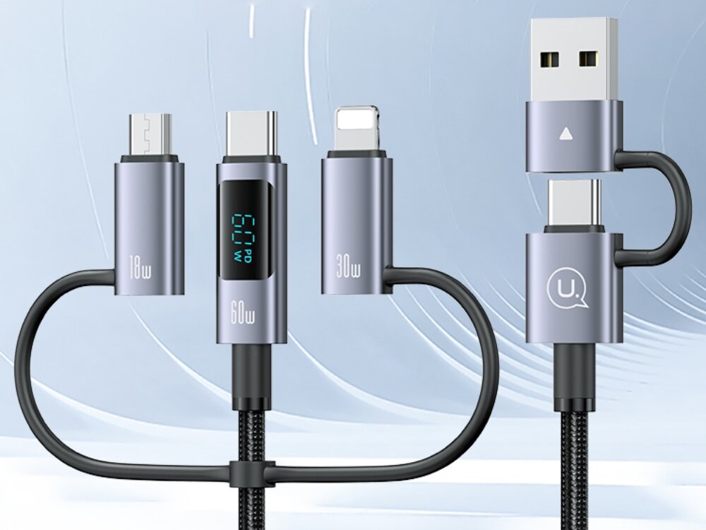 Kabel USAMS 6w1 SJ736
            kabel z pokazanymi końcówkami na jasnym tle microusb usbc lightning usba