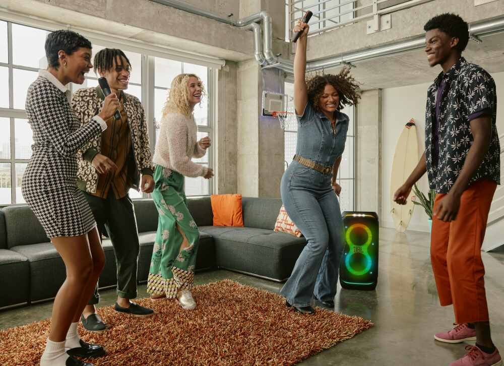 Power audio JBL Partybox Stage 320 karaoke uchwyt składanie efekty świetlne