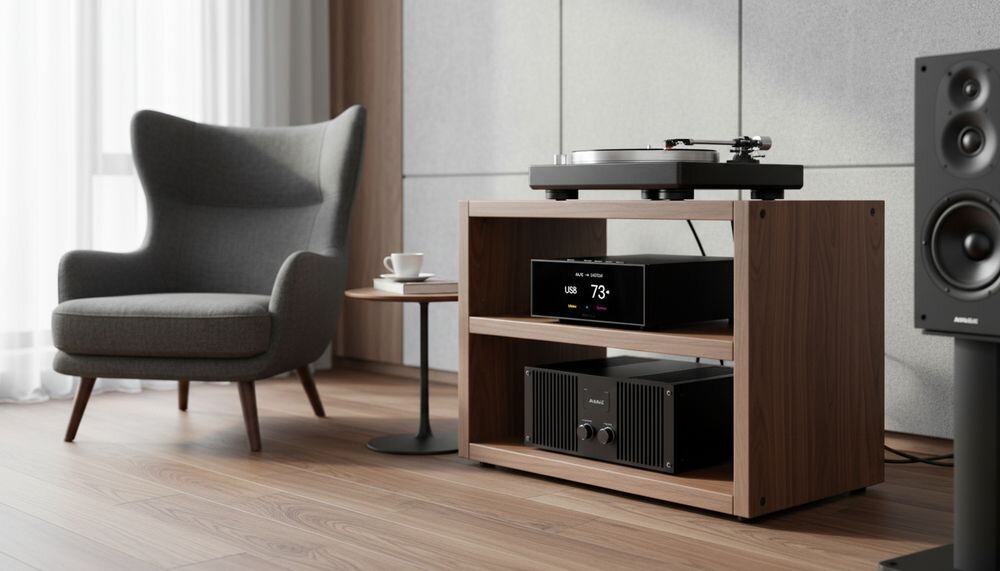Odtwarzacz sieciowy AURALiC Vega S1, streamer audio Hi-Res, przetwornik cyfrowo-analogowy i odtwarzanie muzyki, urządzenie stojące na komodzie