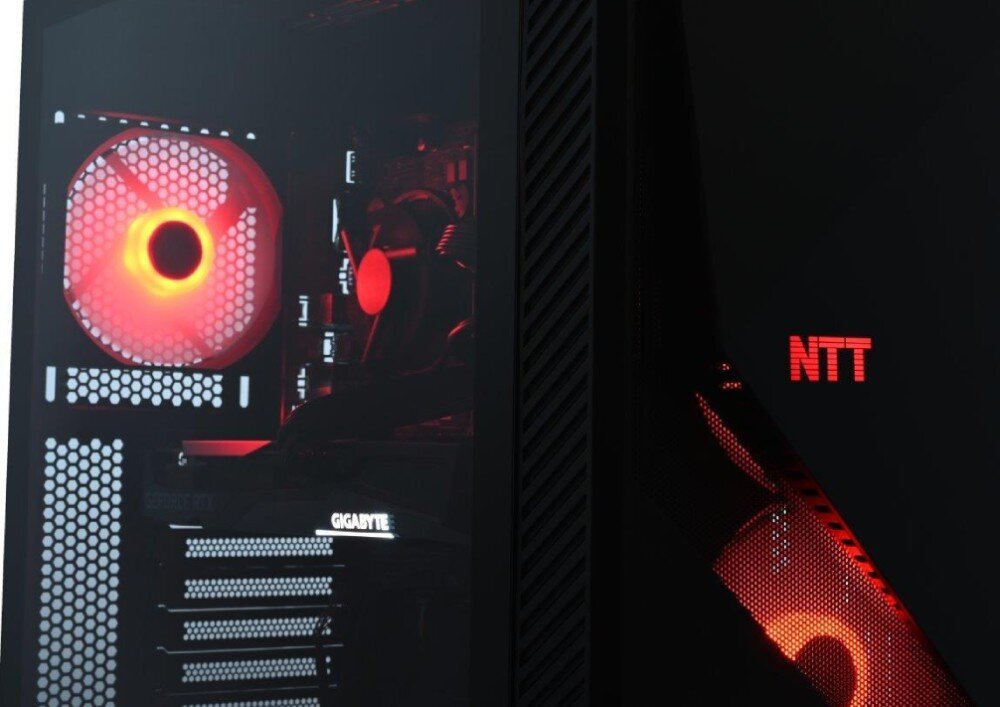 Komputer NTT Game Pro ZKG-R7B650-TE01 R7-7700 16GB RAM 1TB SSD GeForce RTX3050 Windows 11 Home chłodzenie temperatura wentylatory przeźroczysty bok