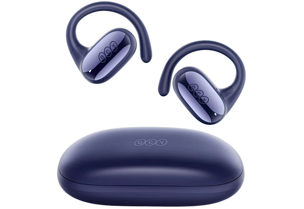 Słuchawki powietrzne QCY T30 Crossky GTR2 technologia Bass Boost 2.0 i przetworniki 14.8 mm, słuchawki powietrzne z etui ładującym na białym tle