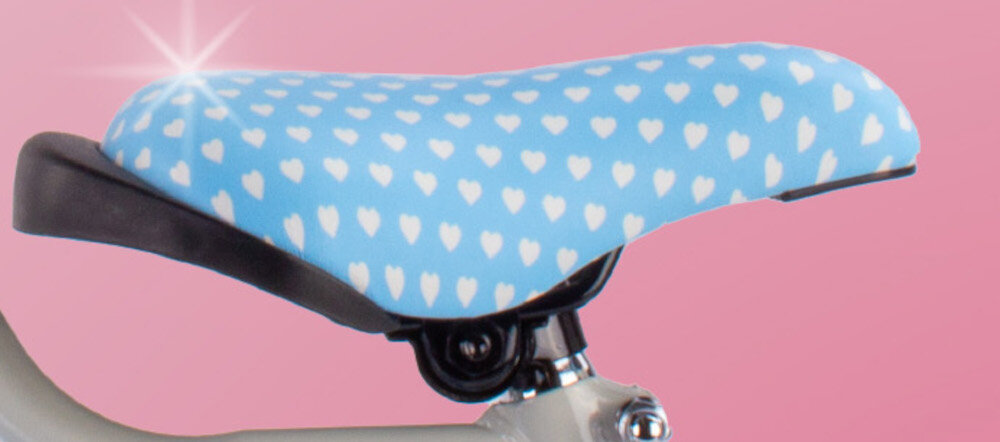 Rower dziecięcy SUN BABY Heart bike 16 cali dla dziewczynki Błękitny siodełko na różowym tle bezpieczna i satysfakcjonująca aktywność wygodne siodełko możliwość regulacji w zakresie od 54 do 62 cm bezpiecznie komfortowo