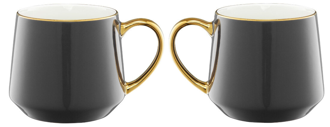 Kubek AMBITION Royal 43617 Grafitowo-złoty  Elegancja styl porcelanowy kolor kolorystyka Subtelny złoty rant leganckie ucho dodatek