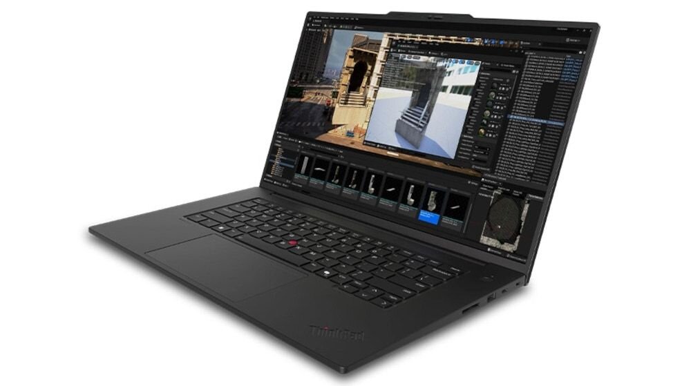 Laptop Lenovo ThinkPad z oprogramowaniem do projektowania architektonicznego, widoczne renderowanie 3D budynku z certyfikatem MIL-STD-810H dla wytrzymałości - Aluminiowa konstrukcja MIL-STD 810H  