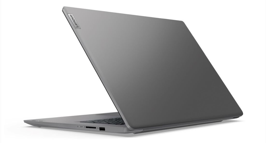 Laptop LENOVO V17 G4 pozany tyłem i lewym profilem. - Dobre brzmienie Dolby Audio 