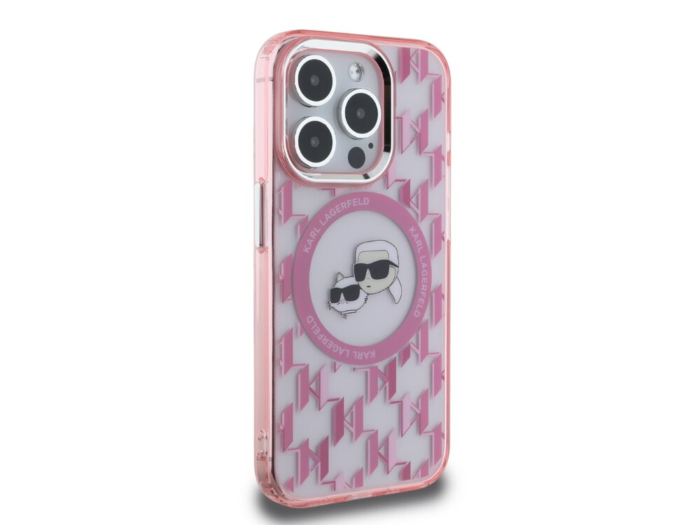 Etui KARL LAGERFELD IML Monogram Karl&Choupette Head MagSafe Modny design na każdą okazję estetyka Połyskująca powłoka IML wyrazistość klasa Monogramy trwałość świeżość odporna na ścieranie