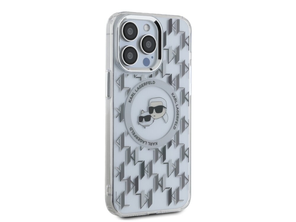 Etui KARL LAGERFELD IML Monogram Karl&Choupette Head MagSafe Modny design na każdą okazję estetyka Połyskująca powłoka IML wyrazistość klasa Monogramy trwałość świeżość odporna na ścieranie