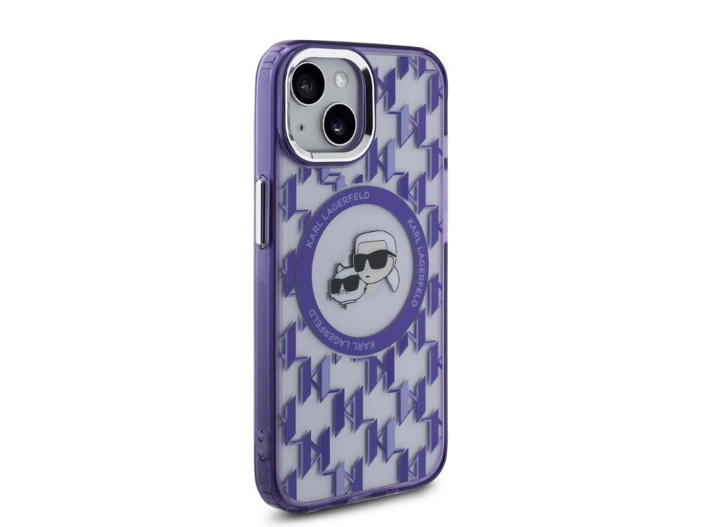 Etui KARL LAGERFELD IML Monogram Karl&Choupette Head MagSafe Modny design na każdą okazję estetyka Połyskująca powłoka IML wyrazistość klasa Monogramy trwałość świeżość odporna na ścieranie