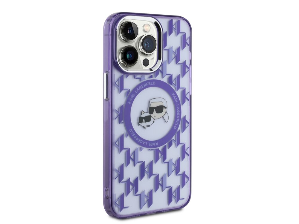 Etui KARL LAGERFELD IML Monogram Karl&Choupette Head MagSafe Modny design na każdą okazję estetyka Połyskująca powłoka IML wyrazistość klasa Monogramy trwałość świeżość odporna na ścieranie