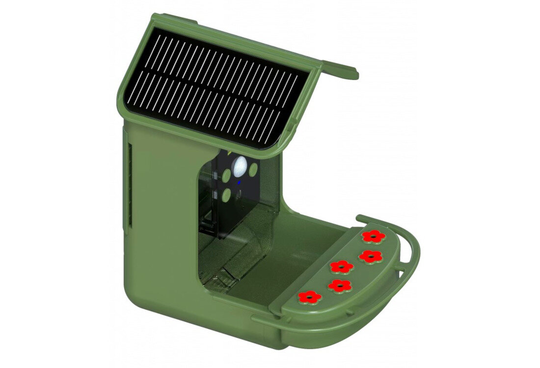 Fotopułapka BRAUN Bird Cam 130 Solar Przyjazny design kolor kolorystyka kula tłuszczowa dodatkowy pojemnik na nektar klasa IP65