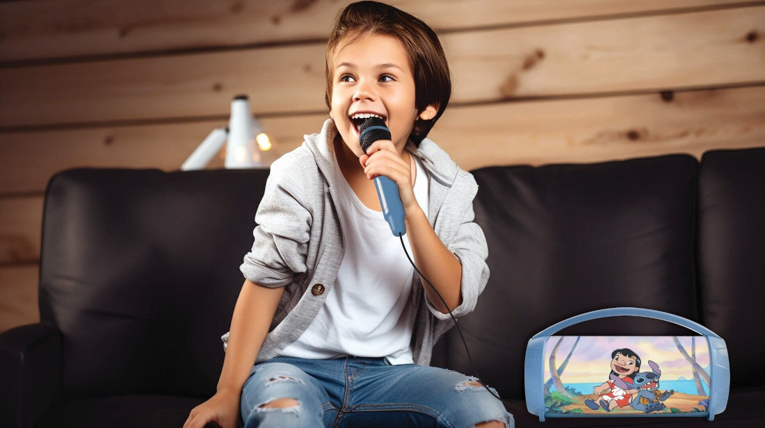 Zestaw karaoke LEXIBOOK Disney Kraina Lodu BTP585FZZ Wszechstronne opcje połączenia technologia Bluetooth czytnik kart SD wejście AUX port USB-C ulubione utwory