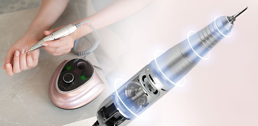 Frezarka do paznokci BEAUTIFLY Sobria Nails manicure pedicure opracowywanie skórek minimalizowanie drgań płynne równomierne działanie regulowanie ręczne lub nożne technologia szybkiej wymiany frezów funkcja blokady efektywność komfort pracy