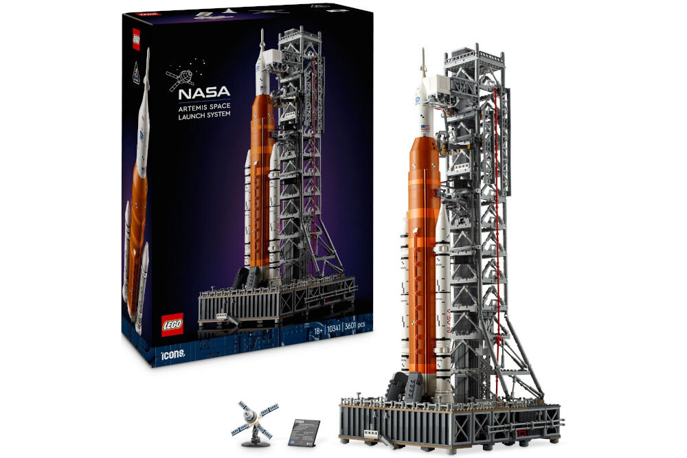 LEGO 10341 ICONS Rakieta SLS NASA Artemis (3601 elementów) o wymiarach ok. 27 x 30 x 70 cm, instrukcja