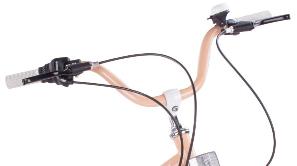 Rower dziecięcy SUN BABY Flower Bike 20 cali dla dziewczynki Morelowy zbliżenie na kierownicę zdjęcie na białym tle wysoki komfort jazdy brak uczucia dyskomfortu odpowiednia pozycja ciała uchwyty z antypoślizgowego materiału regulacja w zakresie od 72 do 80 cm