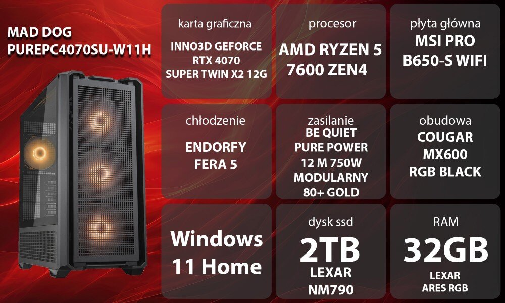Komputer MAD DOG GeForce RTX4070 Super PurePC Edition 2 Windows 11 Home opis