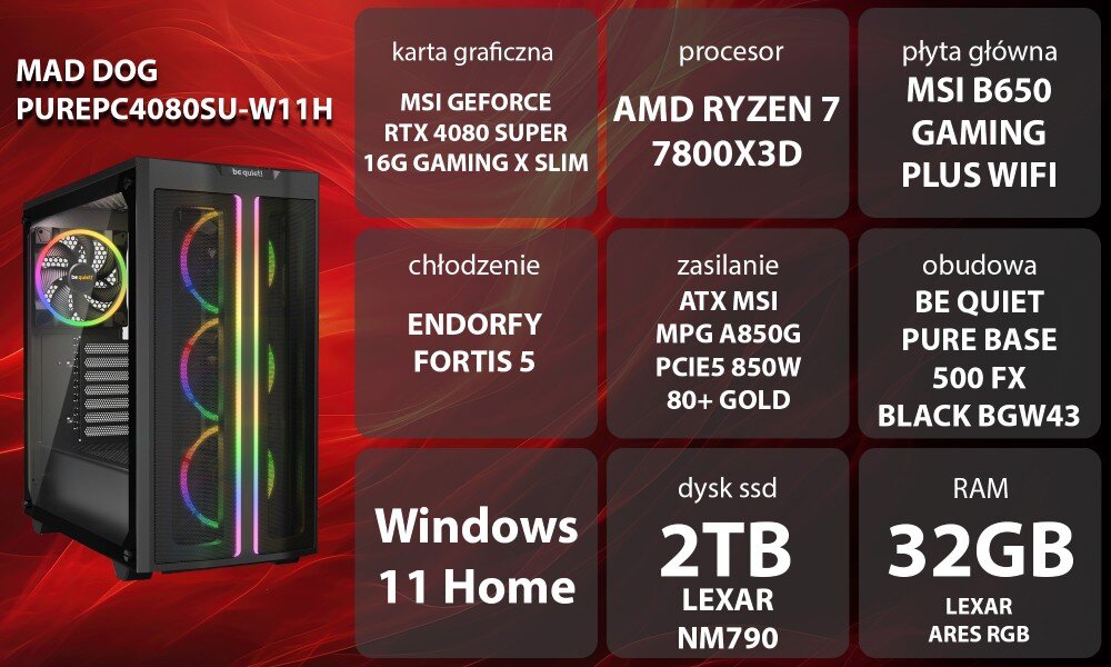 Komputer MAD DOG GeForce RTX4080 Super PurePC Edition 2 Windows 11 Home opis