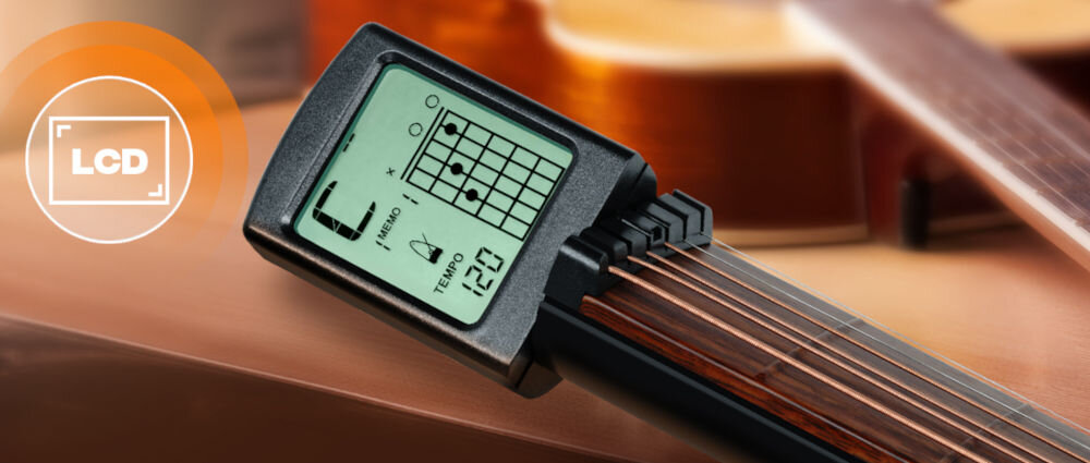 Trener akordów gitarowych MUSICMATE MM-A55 Stringssensei obrotowy ekran LCD, który wyświetla akordy oraz tempo metronomu wbudowany interfejs, który pozwala dostosować narzędzie
w zestawie kluczyk do regulacji strun oraz pokrowiec ochronny