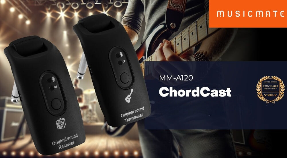 Bezprzewodowy system do gitar MUSICMATE MM-A120 Chordcast zadbaj o dobre brzmienie logo producenta nazwa modelu