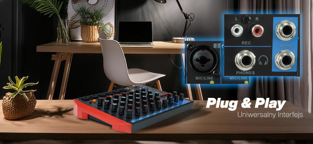 Mikser audio MUSICMATE MM-SM500 FusionMix bluetooth komputerowy interfejs audio łatwe podłączanie mikrofonów instrumentów odtwarzaczy muzyki możliwość obsługi kilku źródeł dźwięku jednocześnie