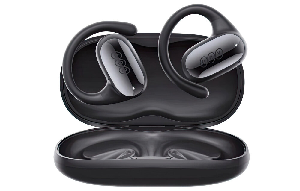 Słuchawki powietrzne QCY T30 Crossky GTR2 technologia Bass Boost 2.0 i przetworniki 14.8 mm, słuchawki powietrzne z etui ładującym na białym tle