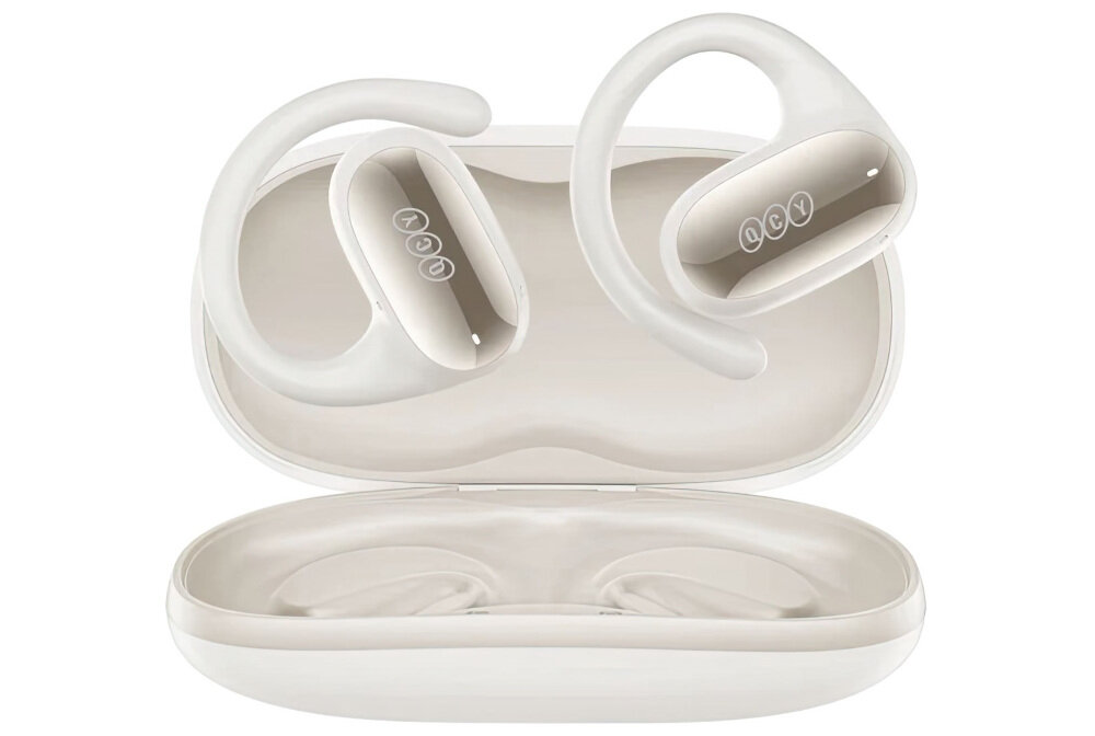 Słuchawki powietrzne QCY T30 Crossky GTR2 komfort i wygoda noszenia, słuchawki powietrzne z etui ładującym na białym tle