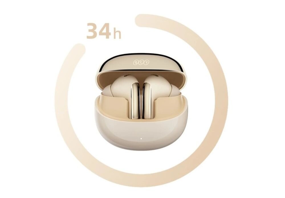 Słuchawki dokanalowe QCY HT08 MeloBuds Pro ANC 34 godziny pracy szybkie ładowanie 10 minut, słuchawki wraz z etui ładującym na białym tle