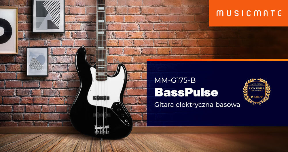 Gitara elektryczna basowa MUSICMATE MM-G175-B BassPulse Czarny
zbuduj swój rytm od podstaw, produkt oparty o ścianę z cegieł, logo producenta w pomarańczowym prostokącie,
nazwa modelu w granatowym prostokącie