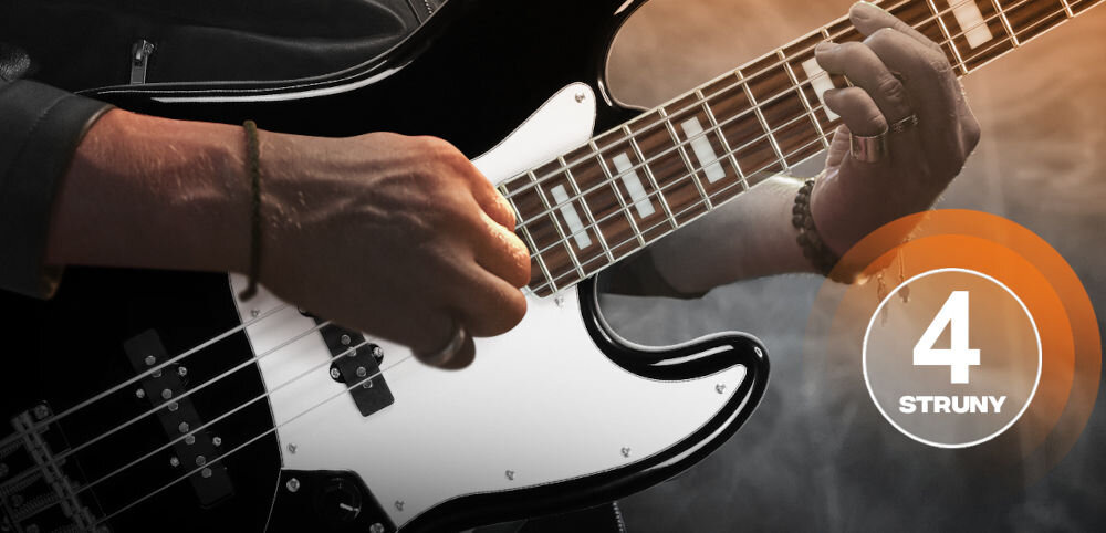 Gitara elektryczna basowa MUSICMATE MM-G175-B BassPulse Czarny
prosta 4-strunowa konstrukcja, oznaczenia progów typu Block Inlays,
pomarańczowo-czarne tło, produkt, grafika informująca o trzech potencjometrach, grafika informująca o dwóch przetwornikach