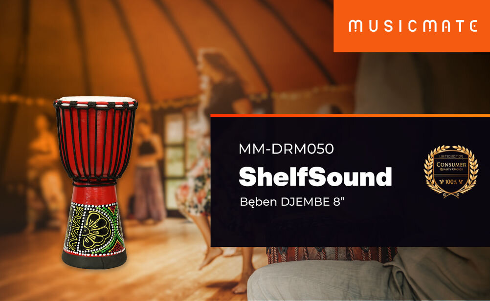 Bęben Djembe MUSICMATE MM-DRM50 ShelfSound logo marki nazwa produktu odkryj rytm z tradycją