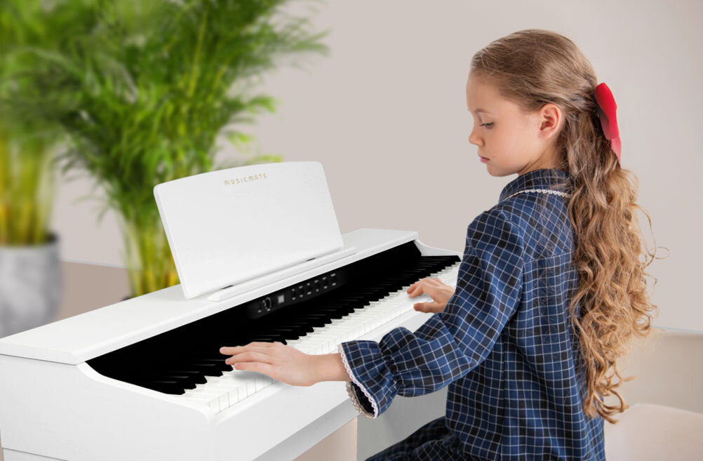 Pianino cyfrowe MUSICMATE MM-P60-W PureHarmony Biały 3-funkcyjny pedał realistyczne brzmienie kontrola nad dynamiką gry