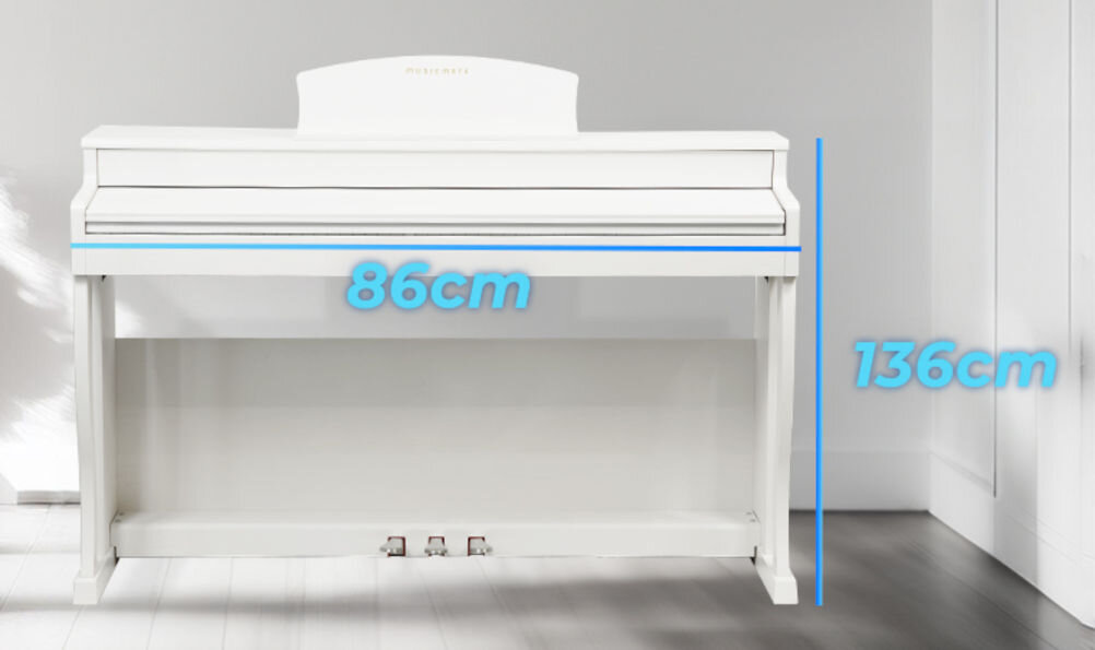 Pianino cyfrowe MUSICMATE MM-P80-W LegacyLine Biały zasilanie sieciowe wymiary ok. 136 x 41 x 86 cm zaawansowana funkcjonalność akcesoria słuchawki jack 3,5 mm pedały i pulpit na nuty
kolorowe naklejki z oznaczeniami nut