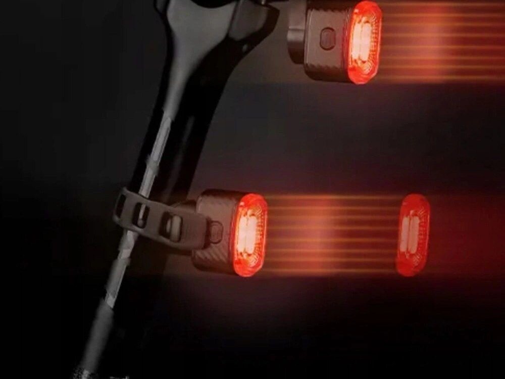 Lampka rowerowa ROCKBROS Q2S, Tryby, regulacja, Smart Mode, funkcjonalność, Prezentacja mocy i kąta świecenia tylnej lampki.