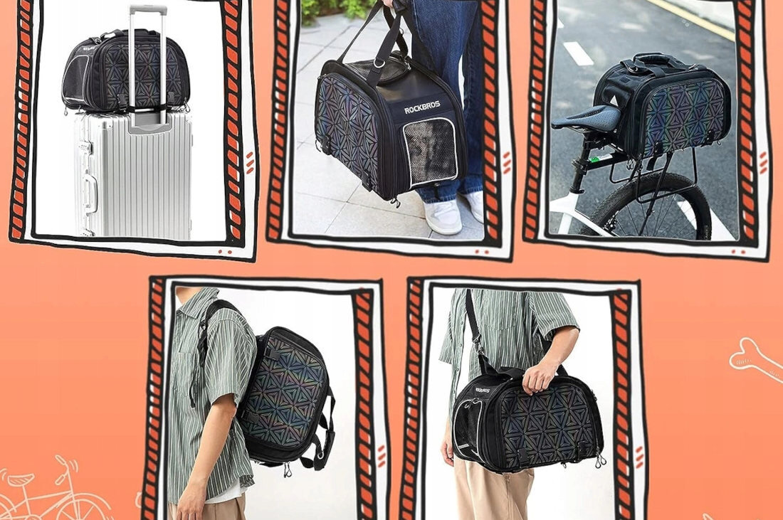 Torba rowerowa na bagażnik ROCKBROS dla kotów i psów 30140028001 zdjęcie lifestyle Pięć sposobów noszenia możliwości waga