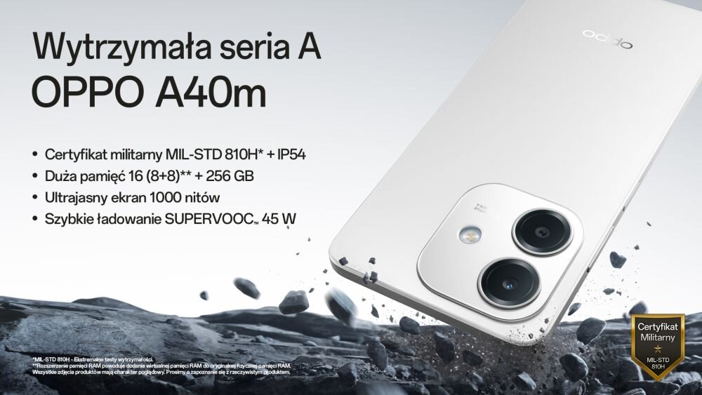 Smartfon OPPO A40m ekran bateria aparat procesor ram pamięć pojemność rozdzielczość zdjęcia filmy opis dane cechy blokady system łączność wifi bluetooth obudowa szkło odporność porty muzyka transfer sieć przekątna matryca waga czujniki oled amoled ipse
