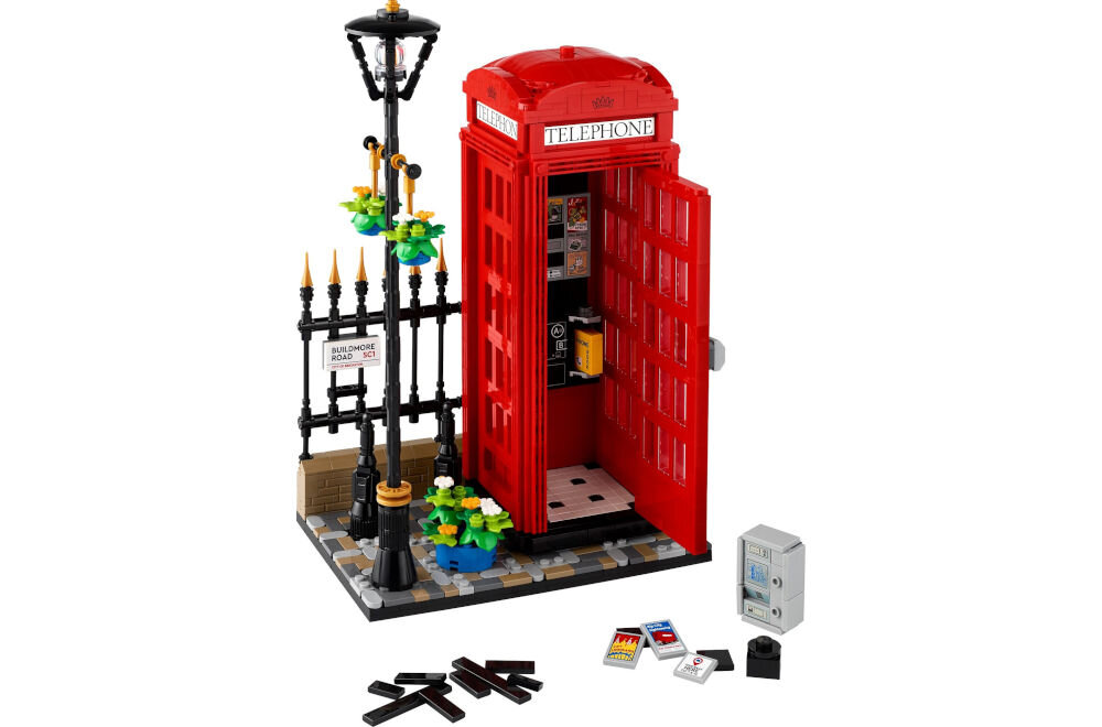 LEGO 21347 IDEAS Czerwona londyńska budka telefoniczna starannie zaprojektowane wymiary – 31 cm wysokości, 19 cm szerokości i 15 cm głębokości
