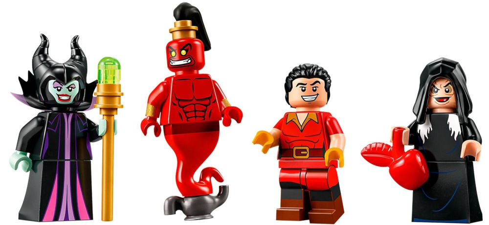 LEGO 43227 Disney Ikony złoczyńców cztery wyjątkowe minifigurki Diabolina, Zła Królowa, Gastona i Dżafara wierne odwzorowanie charakterystyczne cechy i stroje