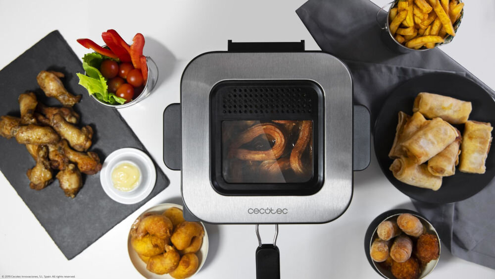 Frytownica CECOTEC CleanfrY Infinity 1500 moc 900 W chrupiące na zewnątrz soczyste w środku dania odpowiednie warunki do smażenia doskonały smak i tekstura czas i skutecznosć 