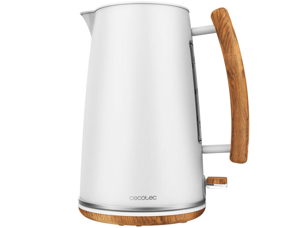 Czajnik CECOTEC ThermoSense 400 White Woody wymiary 17,6 x 25,5 x 21,2 cm wysoka moc duża pojemność 3000 W pojemność 1,7 l 8 filiżanek o standardowej pojemności zagotowanie w kilka chwil spotkanie towarzyskie codzienny użytek
