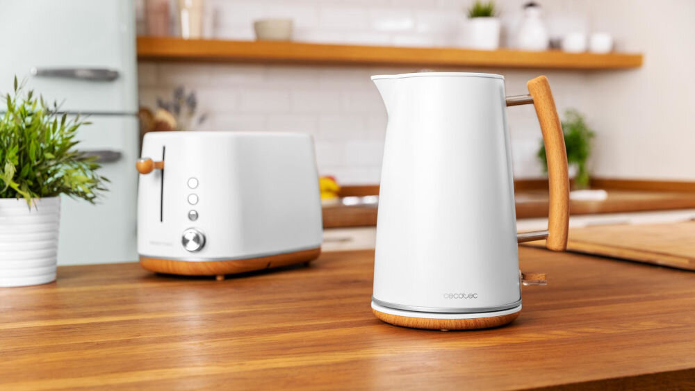 Czajnik CECOTEC ThermoSense 400 White Woody szereg zabezpieczeń automatyczne wyłaczenie bezpieczeństwo użytkownika zwiększony komfort użytkowania przygotowywanie napojów