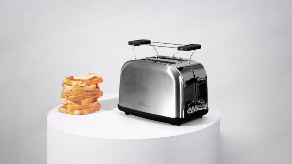 Toster CECOTEC ToastinTime 850 Inox moc 850 W błyskawiczne przygotowanie tostów ciepłe chrupiące tosty wbudowana podstawka do odgrzewania bułki rogaliki paszteciki wszechstronne przydatne urządzenie rózne przekąski